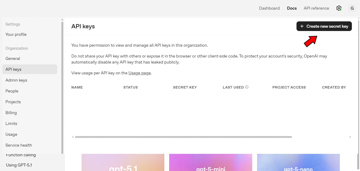 API kulcs l&eacute;trehoz&aacute;sa