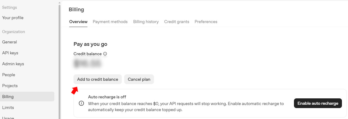 Add to credit balance