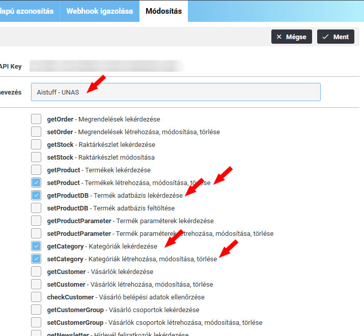 API kapcsolat be&aacute;ll&iacute;t&aacute;sa